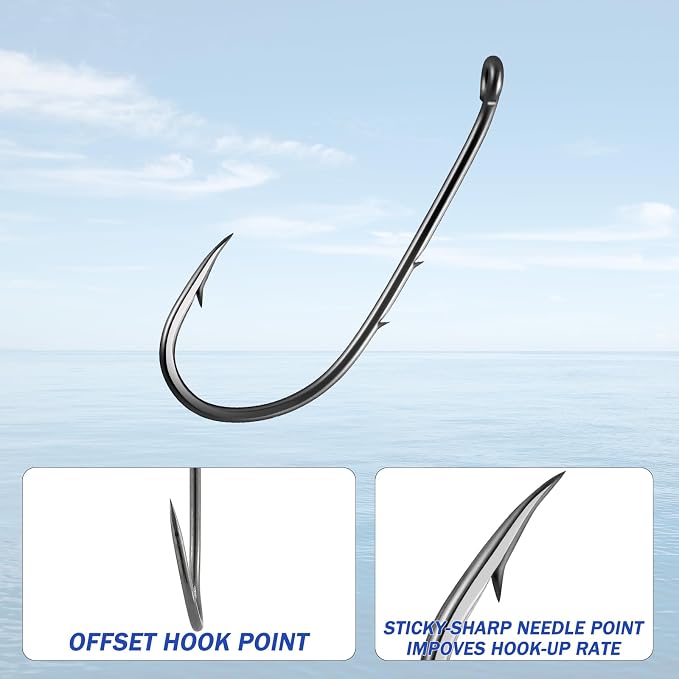 Dr.Fish 100 Pack Baitholder Hooks Freshwater Fishing Hooks, Down Eye, Offset, Walleye/Trout/Crappie/Panfish/Bluegill Saltwater Fishing