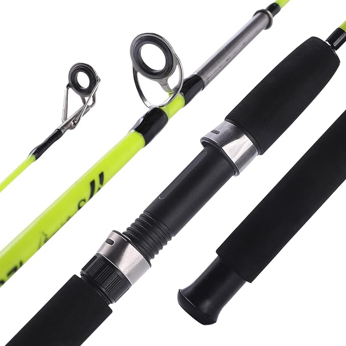 Sougayilang Fishing Rod, 2-Piece Composite Graphite & Glass Blanks Saltwater Trolling Rod Offshore Surf Fishing Pole with Stainless Steel Line Guides for Catfish, Salmon Glass Fiber Spinning Rod