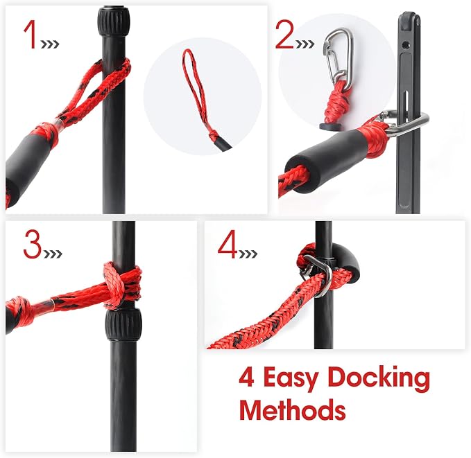 4 Feet Bungee Dock Line with Stainless Steel Clip & Foam Float 2pcs, Mooring Rope for Docking with Built-in Snubber, Ideal Boat Accessories for PWC, Jet Ski, SeaDoo, Kayak, Pontoon, Canoe
