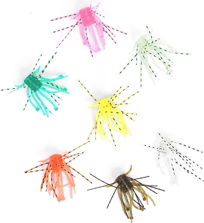 Silicone Soft Dice Fishing Lures: 12pcs Multiple Tentacles Slow Sink Soft Plastic Baits for Bass Drop Shot Finess Wacky Rig