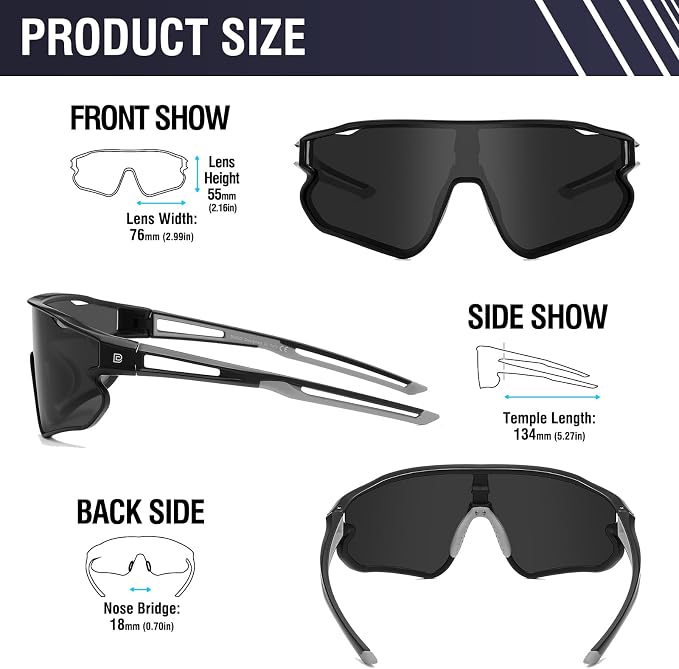 DUCO Polarized Sports Sunglasses for Men Women: UV400 Protection 24g Wrap Around Glasses for Baseball Running Hiking DC0023