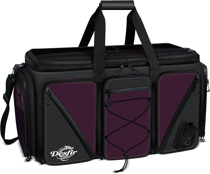 Handor Waterproof Fishing Tackle Bag, Large Saltwater Resistant Storage, 1000D PVC Material, Holds 3600 3700 Trays (Black and Purple, Large Bag)