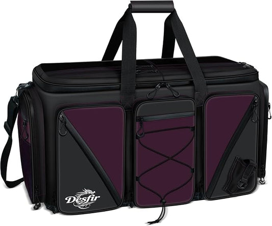 Handor Waterproof Fishing Tackle Bag, Large Saltwater Resistant Storage, 1000D PVC Material, Holds 3600 3700 Trays (Black and Purple, Large Bag)