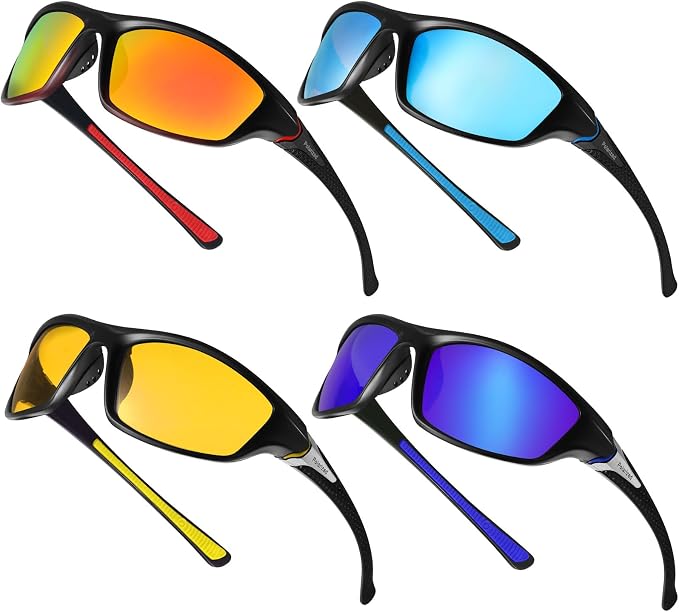 TOODOO 4 Pairs Men Polarized Sunglasses with UV Protection Driving Glasses Sports for Sport Outdoor Activities