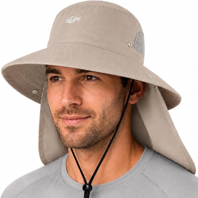 Palmyth Fishing Hat with Detachable Neck Flap UPF 50+ Sun Hats for Men, Breathable Mesh UV Protection for Fishing Hiking