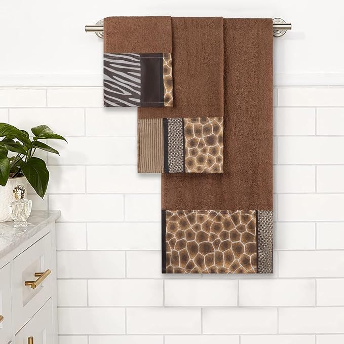Zahari Home Safari Stripes Animal Bathroom Towel Set - 3 Piece Towel Set, Leopard and Cheetah Design with Zebra and Tiger Patterns