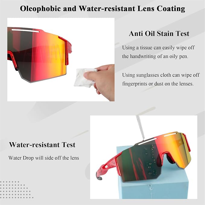 Ukoly Cycling Sunglasses for Men Women with 3 Interchangeable Lenses, Polarized Sports Sunglasses, Baseball Sunglasses