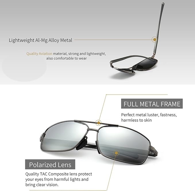 SUNGAIT Ultra Lightweight Rectangular Polarized Sunglasses Men UV400 Protection