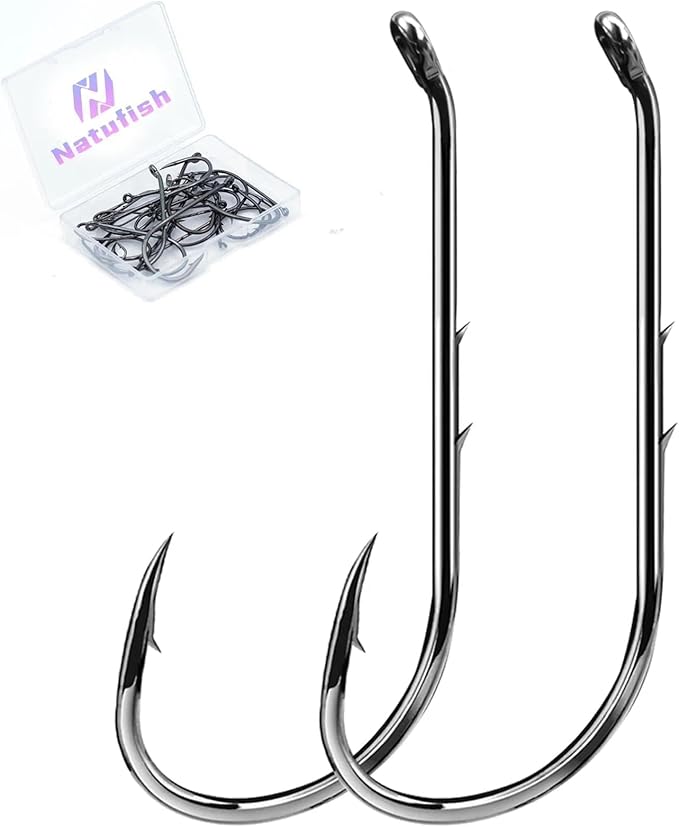Baitholder Fishing Hooks 50Pcs Bait Holder Hooks Offset/Double Barbed/Long Shank/Down Eye for Soft Live Baits Saltwater