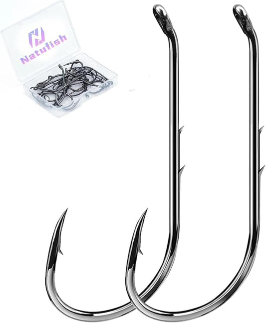 Baitholder Fishing Hooks 50Pcs Bait Holder Hooks Offset/Double Barbed/Long Shank/Down Eye for Soft Live Baits Saltwater