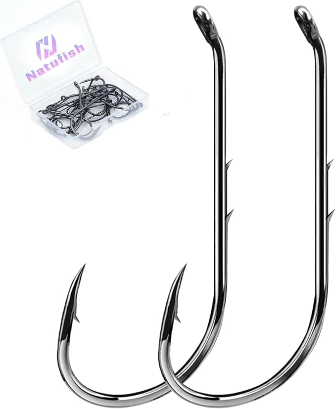 Baitholder Fishing Hooks 50Pcs Bait Holder Hooks Offset/Double Barbed/Long Shank/Down Eye for Soft Live Baits Saltwater
