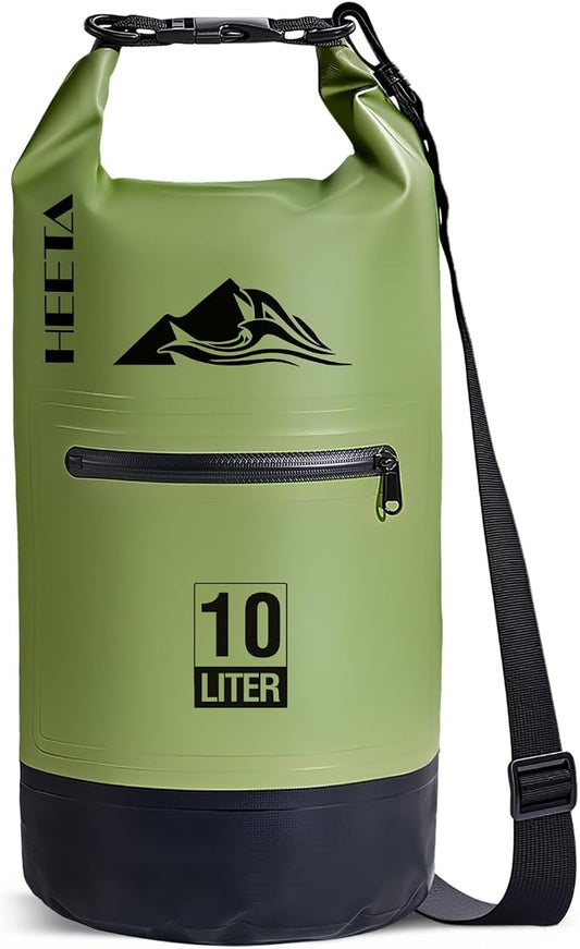 HEETA Waterproof Dry Bag with Front Zippered Pocket for Women Men, 5L/10L/20L/30L/40L Roll Top Lightweight Dry Storage Bag Backpack for Travel, Kayaking, Boating, Rafting, Camping, Hiking & Beach