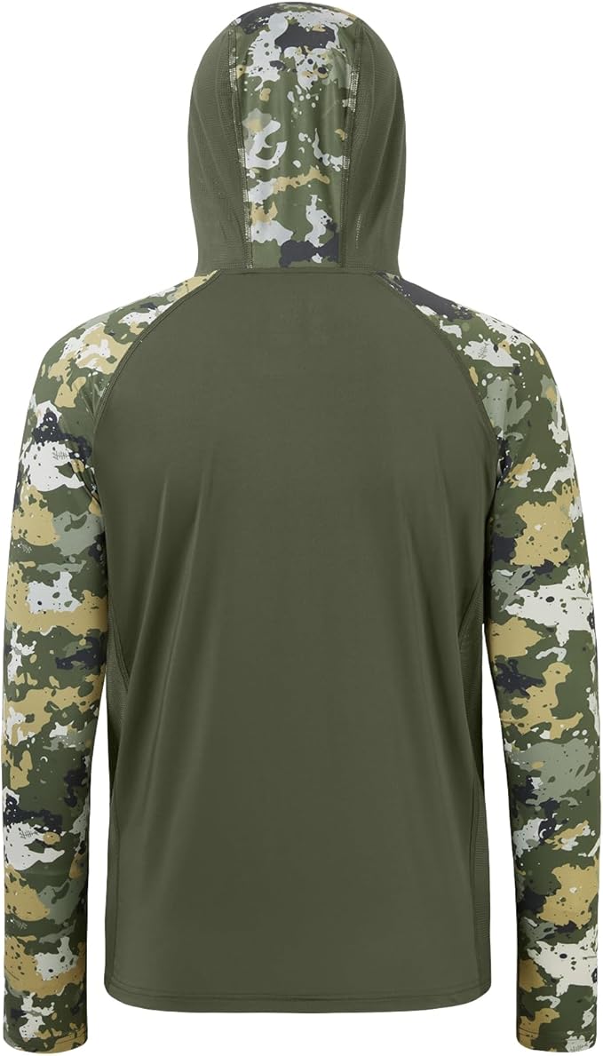 BASSDASH Men’s UPF 50 Performance Fishing Shirt Cooling Hoodie Camo Long Sleeve FS17M