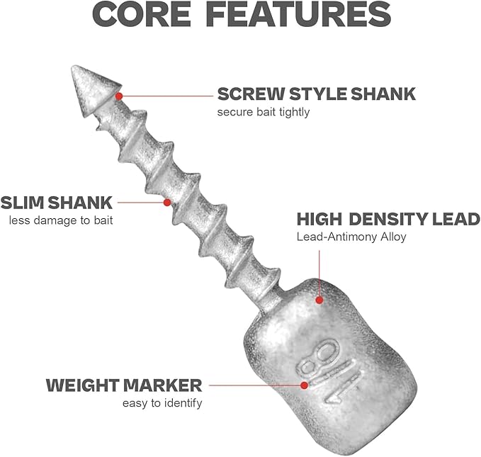 60/80-PCs Hard Alloy Screw Nail Weights, Stamped Insert Bass Fishing Sinkers, Assortment 6 Sizes for Neko Rig/Hover Rig&Wacky Worm Rig
