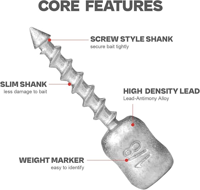 60/80-PCs Hard Alloy Screw Nail Weights, Stamped Insert Bass Fishing Sinkers, Assortment 6 Sizes for Neko Rig/Hover Rig&Wacky Worm Rig