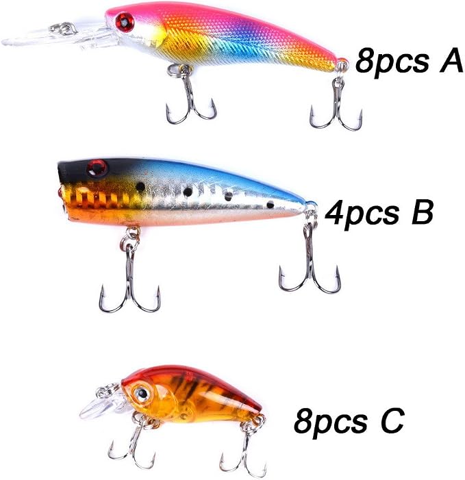 Aorace Fishing Lures Kit Mixed Including Minnow Popper Crank Baits with Hooks for Saltwater Freshwater Trout Bass Salmon Fishing