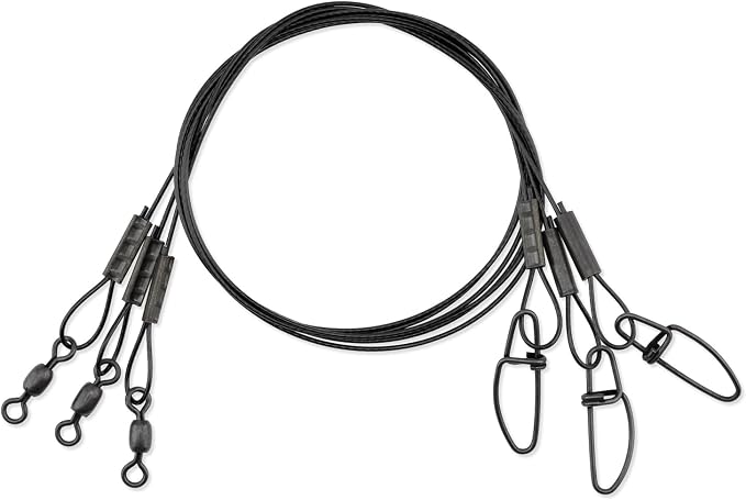 AFW Surflon Fishing Leaders – Black Nylon Coated Stainless Steel Wire, Swivel & Snap, 3 Pack, Variety Pack – Strong Leader Line for Catfishing & Toothy Game Fish