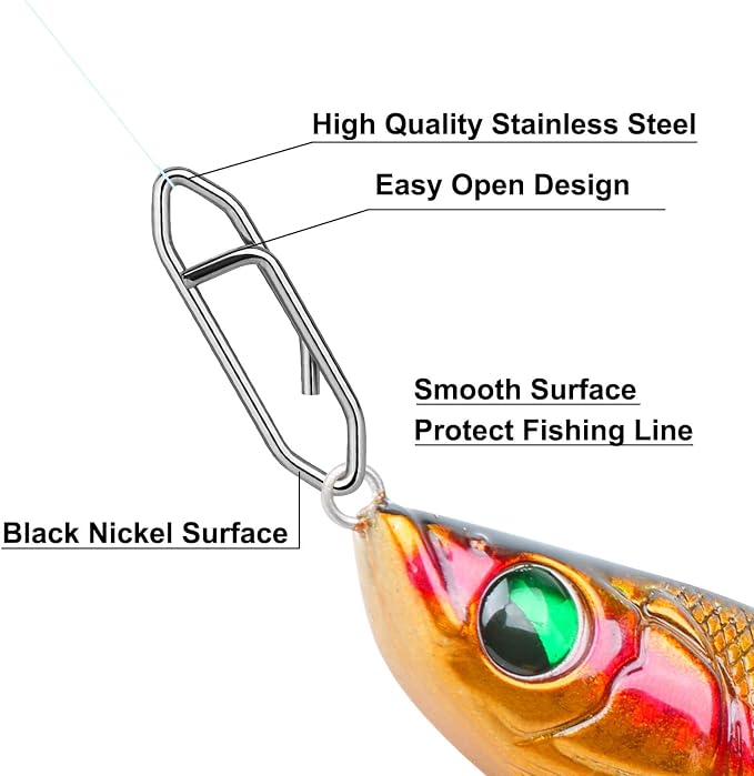 100PCS Fishing Speed Clips, Fishing Swivels & Snaps, High Strength Speed Clips for Fishing Lures, Quick Change Snap Set, Freshwater Saltwater Lure Connector Tackle