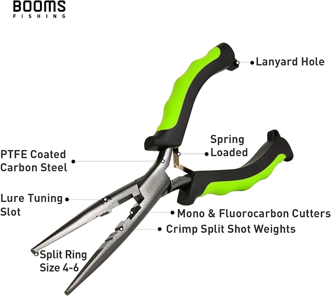 Booms Fishing F03 Needle Nose Fishing Pliers, 9" Fisherman's Pliers, Long Nose Hook Remover, Saltwater Resistant Fishing Gear