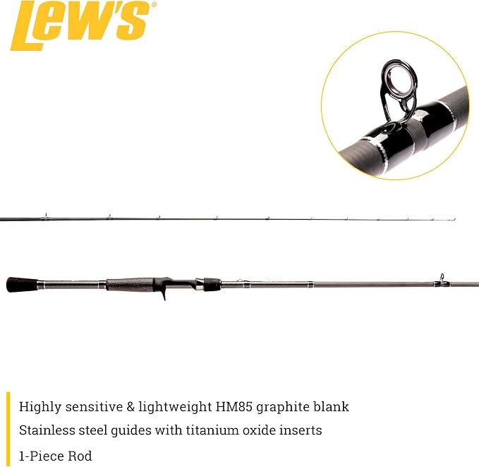 Lew's Custom Lite Casting Fishing Rod, HM85 Graphite Rod, Stainless Steel Guides with Titanium Oxide Inserts, Split-Grip Handle, Black