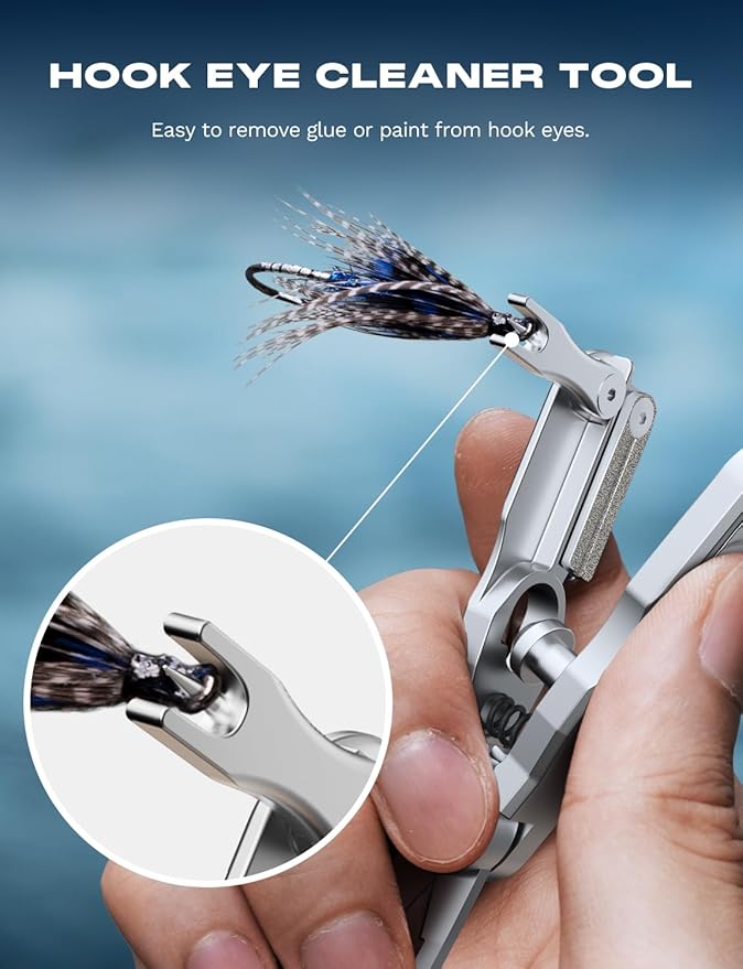 HOOK-EZE Fishing Line Cutter, Fly Fishing Nippers with Retractors and Knot Tying Tool Accessories, Stainless Steel Braided Line Scissors Clippers for Mono and Fluoro Lines