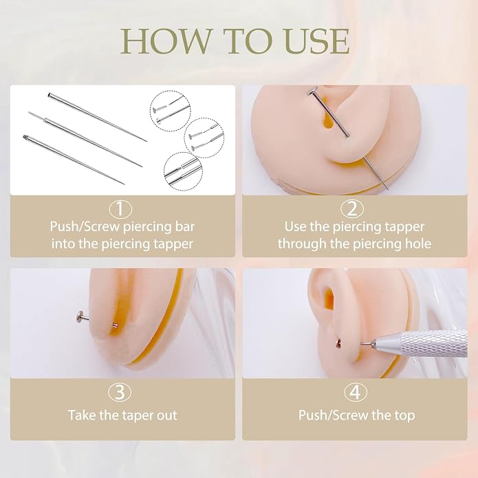 Piercing Taper Ball Grabber Tool for Changing Jewelry 12G 14G 16G 18G 20G Stainless Steel Flat Back Earrings Applicator Tool Threadless Insertion Pin Thread Body Piercing Kit for Ear/Nose/Belly/Horseshoe/Lip/Eyebrow/Tongue