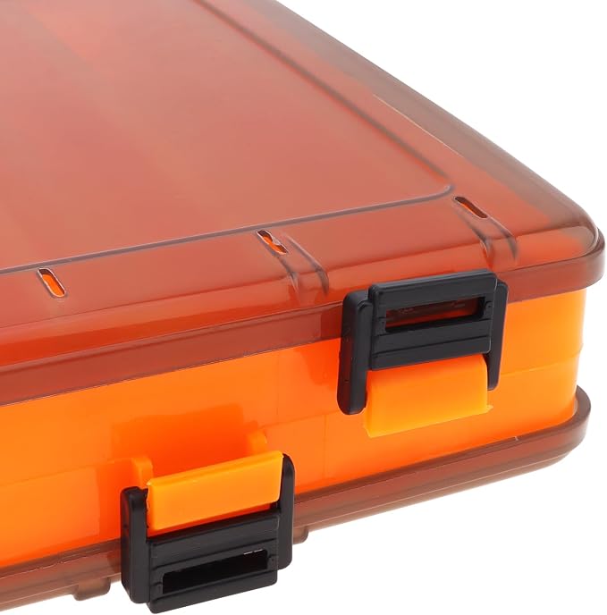 Double Sided 14 Compartments Fishing Tackle Boxes Fishing Lure Box Organizer, Fishing Bait Tackle Storage Case, Container Box for Jewelry Beads Earring Hook (Orange)