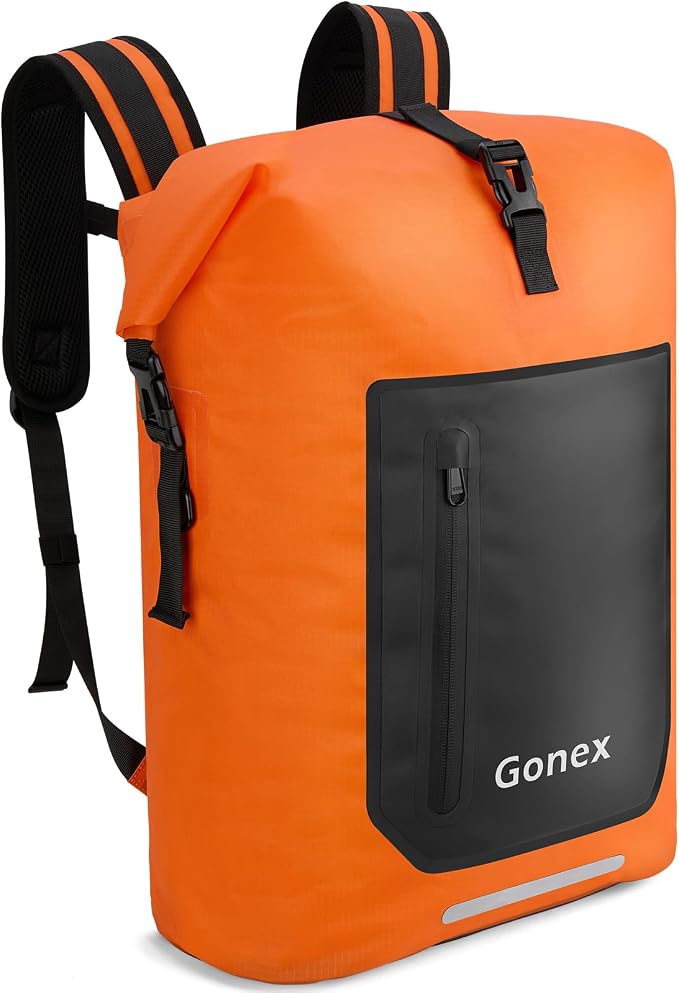 Gonex Ultralight Waterproof TPU Backpack, 55L Roll Top Dry Bag with Comfortable Padded Back Panel for Kayaking Boating Camping Fishing Travel,Orange