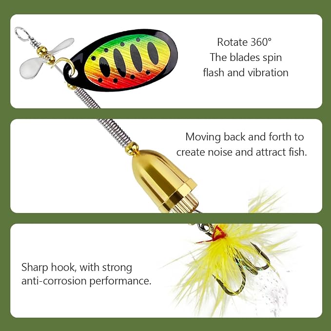 TB Tbuymax Fishing Spinner Baits for Freshwater and Saltwater, 10pcs Rooster Tail Fishing Lures & Spinning Spoons, Hard Metal Baits for Bass Trout Salmon with 2 Tackle Boxes