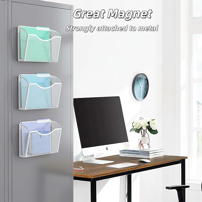 Magnetic Wall File Organizer,Hanging Wall Mounted File Folder Binder Holder Mail Organizer for Office,Home and School Supplies