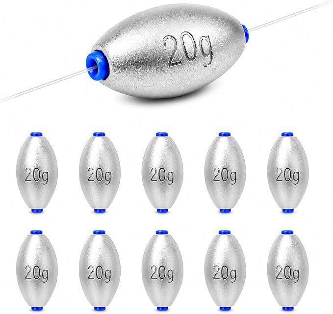 Egg Sinkers Fishing Weights, Oval Slip Sinkers Bullet Lead Fishing Weights for Freshwater Saltwater Tackle Set 1/8oz to 1oz