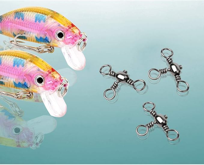 AMYSPORTS Stainless 3way Swivel Fishing crossline swivels 3 Way rigs Saltwater Freshwater Drifting trolling Fishing Tackle Connector for Spoons Minnow baits