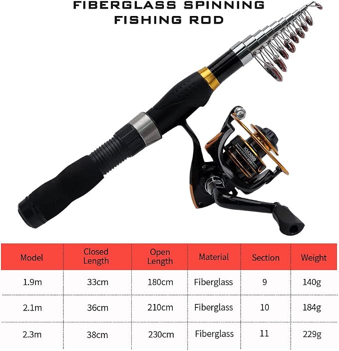 Collapsible Fishing Rod and Reel Combo, BalanZze Telescopic Fishing Rod with Spinning Reel, Portable Collapsible Fishing Pole Kit for Saltwater and Freshwater – Ideal Fishing Gift