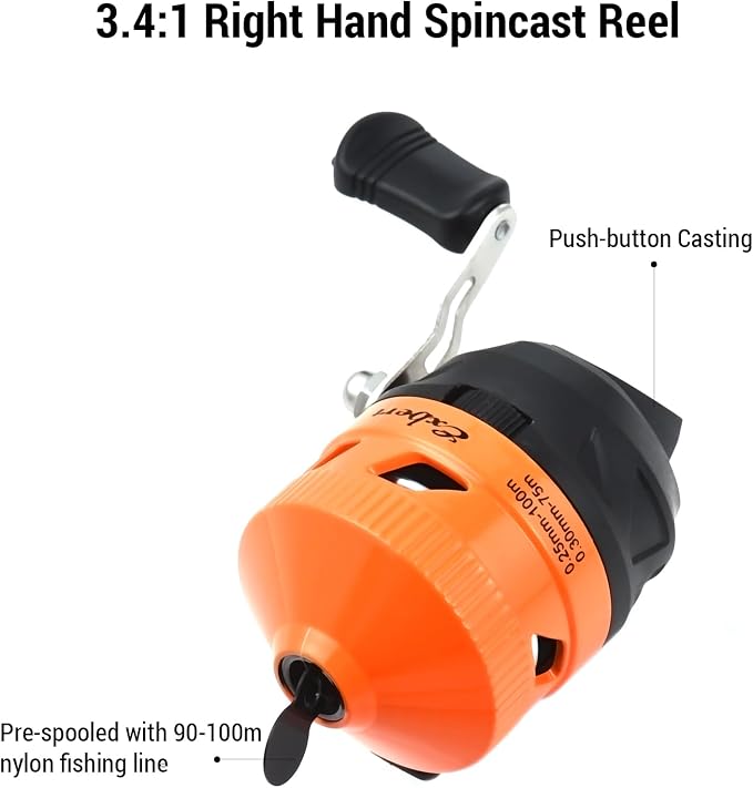 Spincast Fishing Reel, Right Hand Retrieve, Easy to Use Push Button Casting Design for Both Beginners and Kids