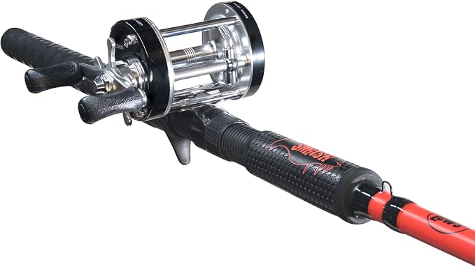 Lew's CAT Smash Casting Fishing Rod and Reel Combo, 7-Foot 2-Inch 1-Piece Graphite Rod Blank, Size 60 Reel, Right-Hand, Red