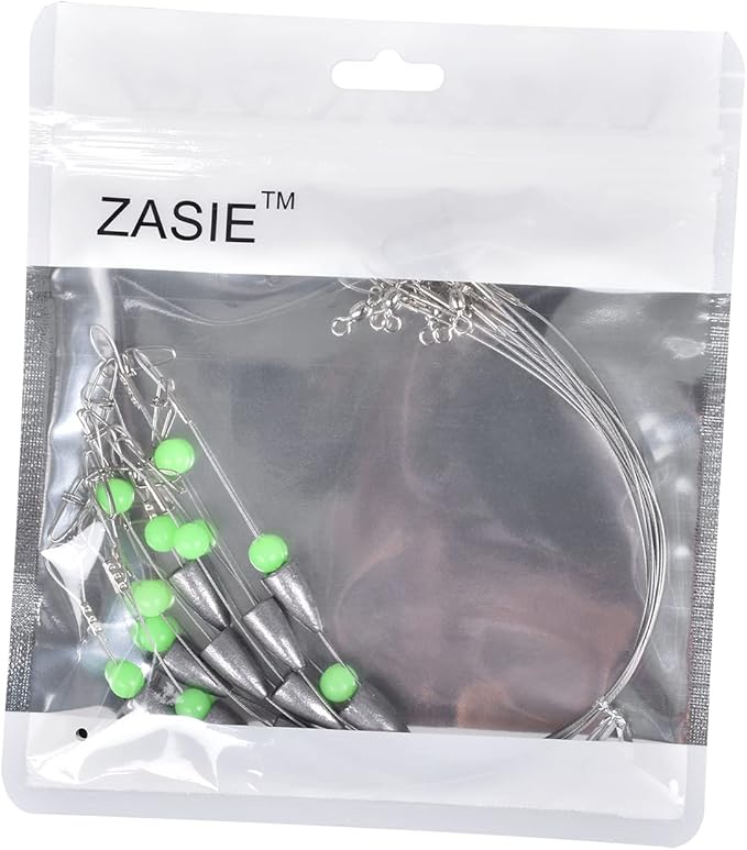 Carolina Rigs for Fishing- 12 Inch Steel Fishing Leaders with Fishing Weight, Pre Rigged Carolina Rigs with Fishing Weight 1/6oz, 1/4oz, 1/2oz, 10 Pcs