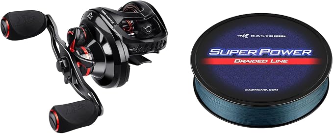 KastKing MegaJaws Baitcasting Reel,7.2:1 Gear Ratio,Right Handed & KastKing Superpower Braided Fishing Line, Gray, 15 LB, 150 Yds