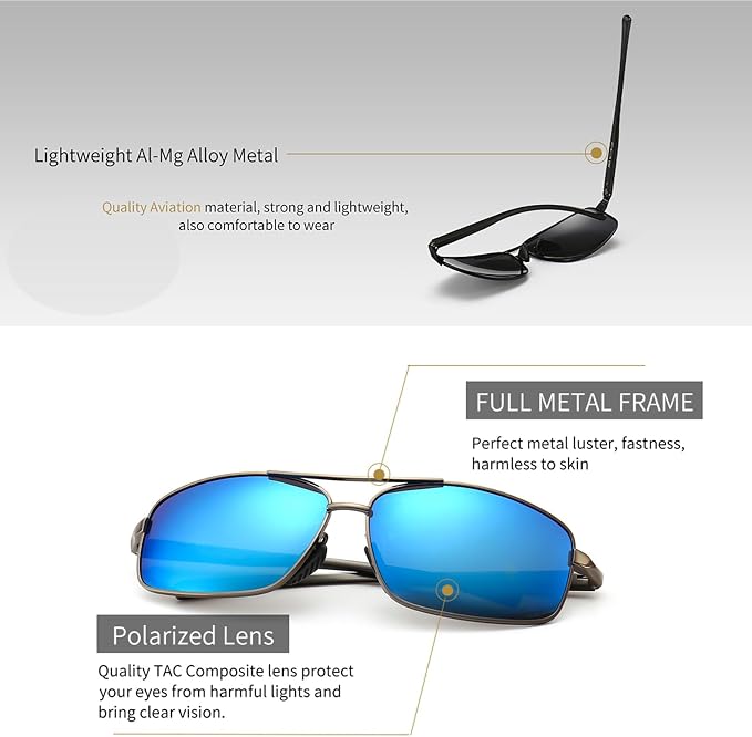 SUNGAIT Ultra Lightweight Rectangular Polarized Sunglasses Men UV400 Protection