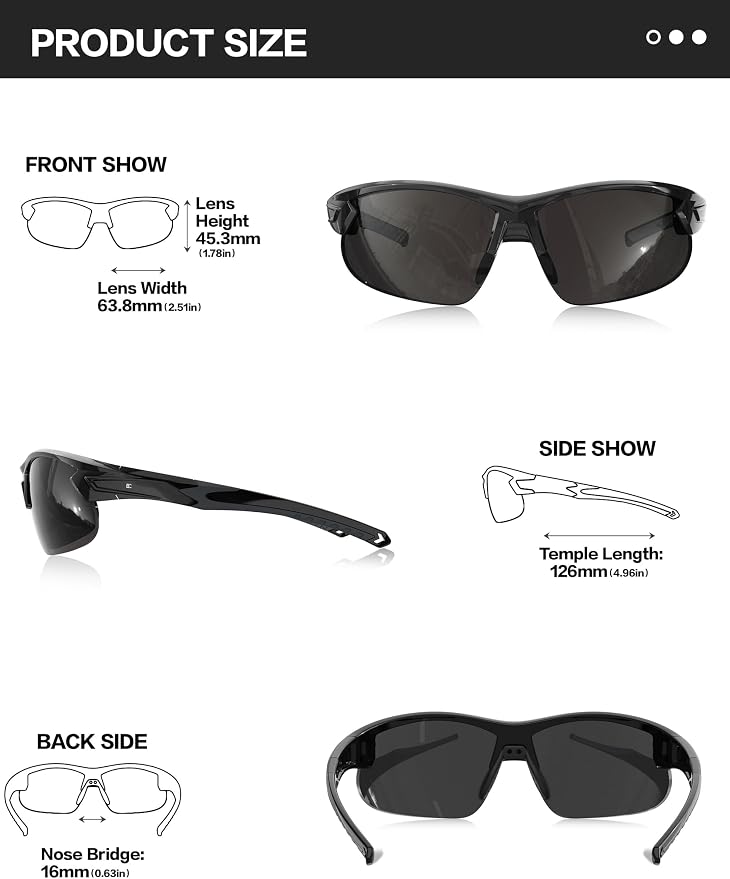 BIRCEN Mens Polarized Sunglasses for Sports: TR90 Lightweight Sun Glasses Wrap Around Shades for Fishing Driving Cycling