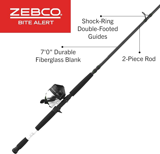 Zebco Bite Alert Spincast Reel and Fishing Rod Combo, Black/White