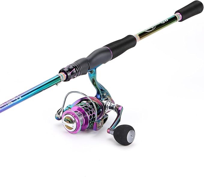 Sougayilang Spinning Fishing Reel Rod Combo, Two Pieces Colorful Poratble Light Weight Fishing Rod with Powerful Fishing Gear for Freshwater Bass Trout Fishing