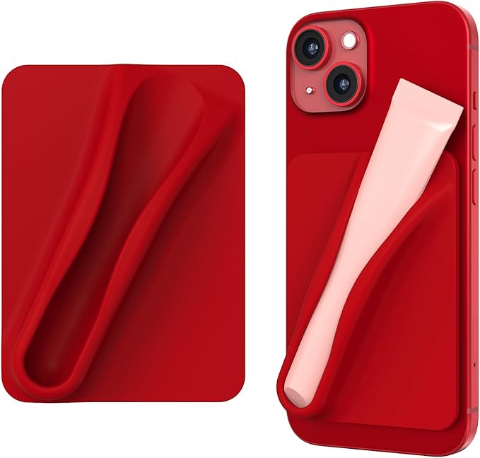 DOB SECHS Silicone Lip Holder for Cell Phone Lipstick Lip Glaze Phone Case Adhesive Back Stick On Holder for iPhone and Android Phones, Red