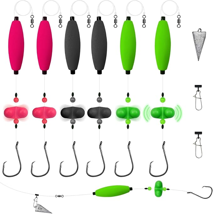 Narcissus Catfish Rigs Set – 6 Pre-Tied Rigs with 2 Sinker Sliders, Float Rigs Tackle, Santee Rig, Circle Hooks 6/0 – Complete & Ready-to-Use Kit