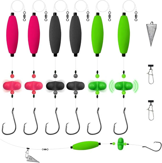 Narcissus Catfish Rigs Set – 6 Pre-Tied Rigs with 2 Sinker Sliders, Float Rigs Tackle, Santee Rig, Circle Hooks 6/0 – Complete & Ready-to-Use Kit
