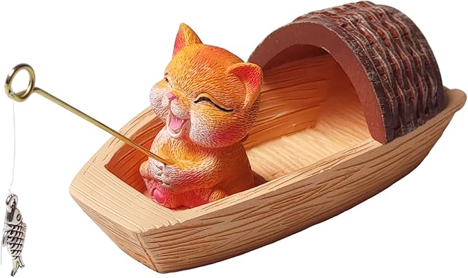 Floating Aquarium Decor, Resin Fishing Cat Fish Tank Decorations, Floating Boat Fish Tank Landscape Decoration, Cute Little Cat Aquarium Decoration for Betta,Guppy and Shrimp, 1 Piece