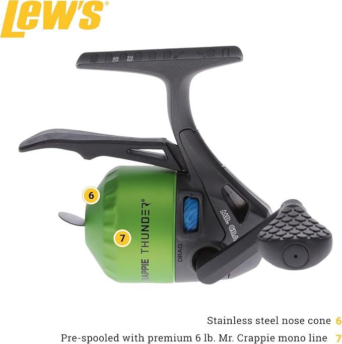 Lew's Crappie Thunder Underspin Fishing Reel, 4.3:1 Gear Ratio, Right or Left-Hand Retrieve, Crappie Thunder Green