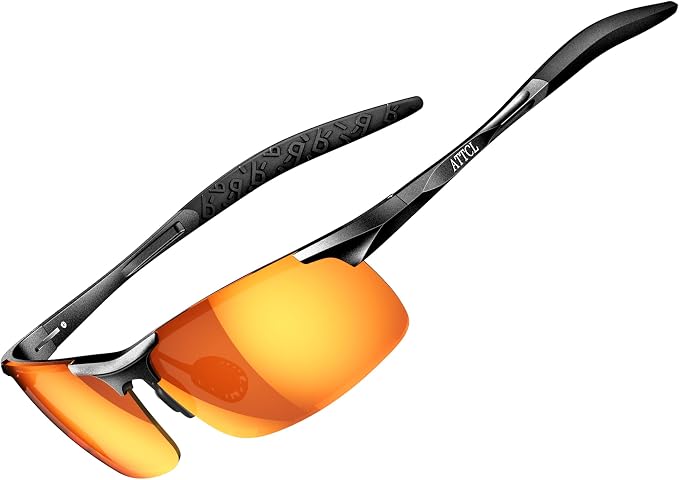 ATTCL 0.9 oz Polarized Sunglasses Men Sports: UV Protection Anti Glare Wrap Around Lightweight Metal Fishing Golf Running