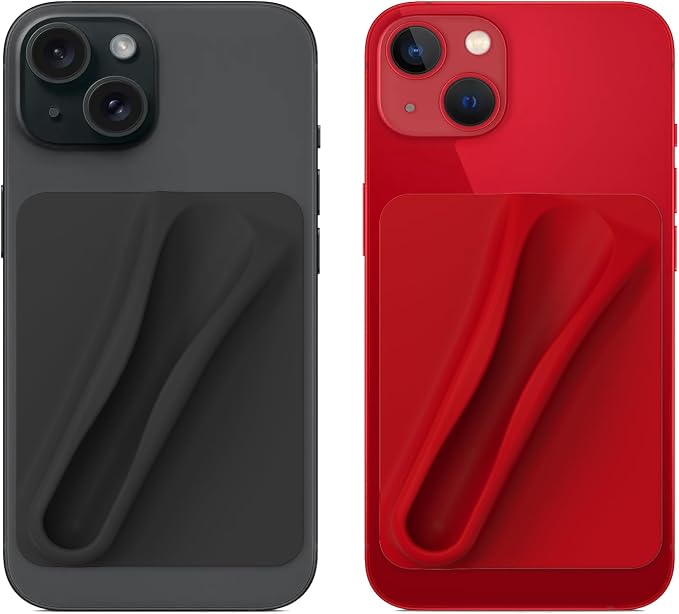 DOB SECHS Silicone Lip Holder for Cell Phone Lipstick Lip Glaze Phone Case Back Stick On Holder for iPhone and Android Smartphone,Black+Red