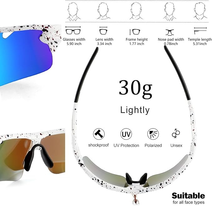 BangLong Polarized Cycling Sunglasses for Men Women, 26g Sports Sunglasses with 5 Lenses for Running Fishing Baseball Driving