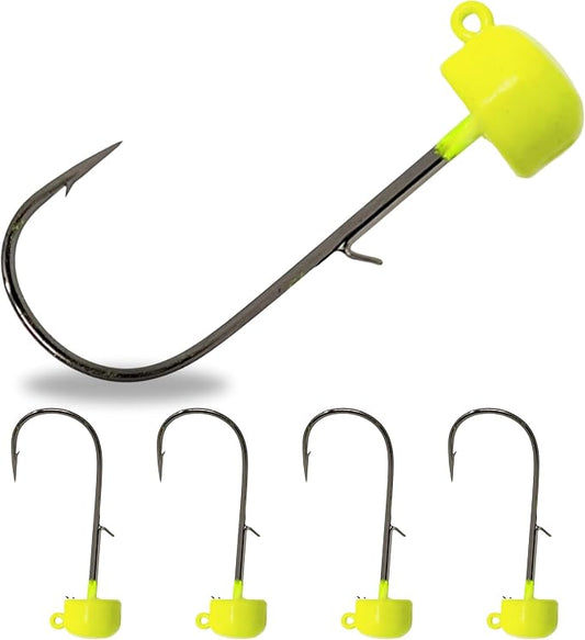 Reaction Tackle Tungsten Mushroom Head Jig Heads, Ned Rig Shroom Jigs for Finesse Bass Fishing, Stand Up Bait with Weedless and EWG Hook Options (5-Pack)